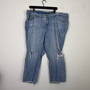 Torrid Crop Boyfriend Stretch Jeans Distressed Women's 20 Blue High Rise Raw Hem